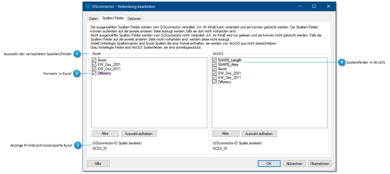 Register "Spalten/Felder"