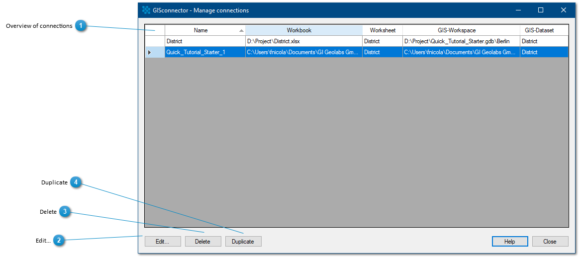 Dialogue "Manage connections"